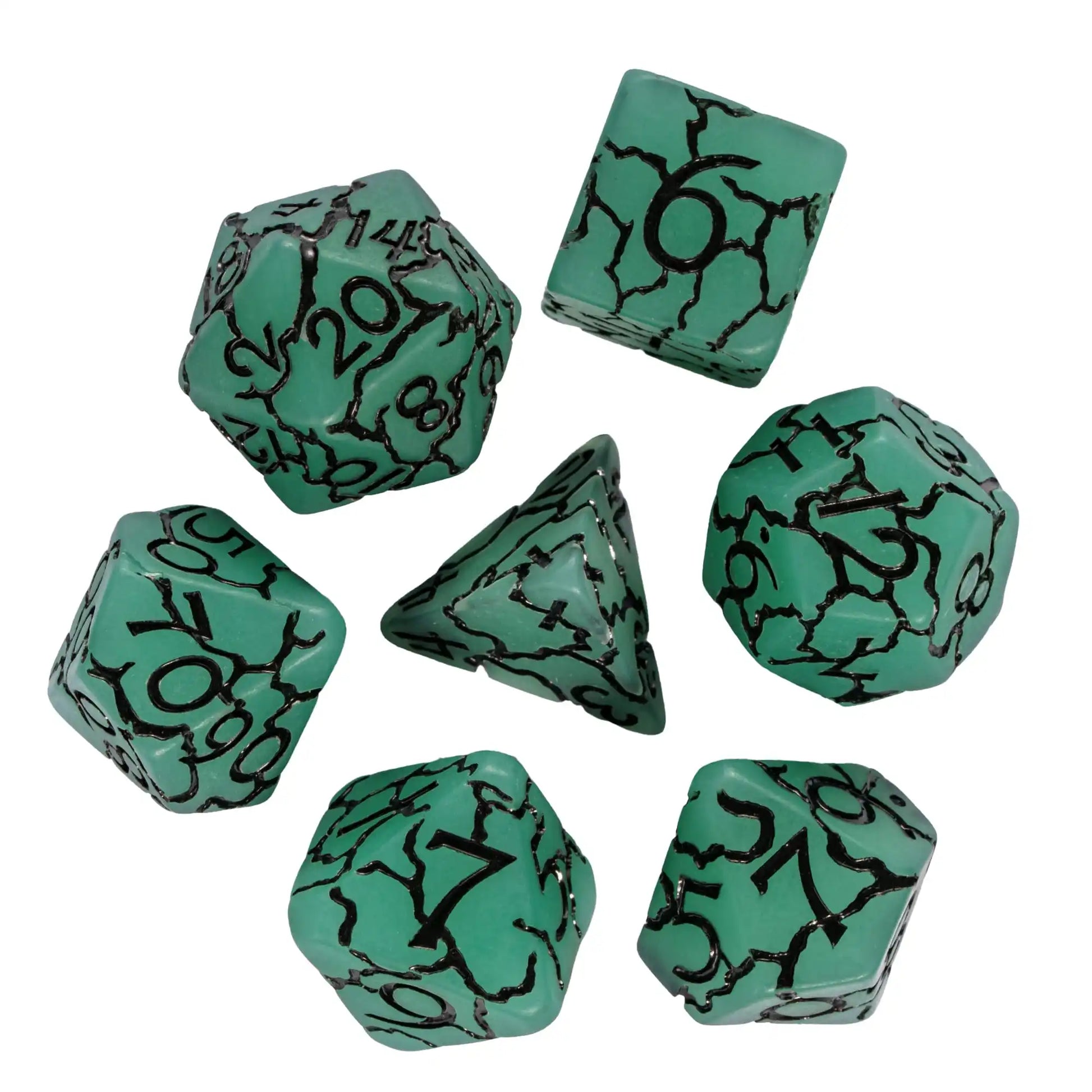 Frosted Crack 7 Piece Polyhedral Dice Set - Green