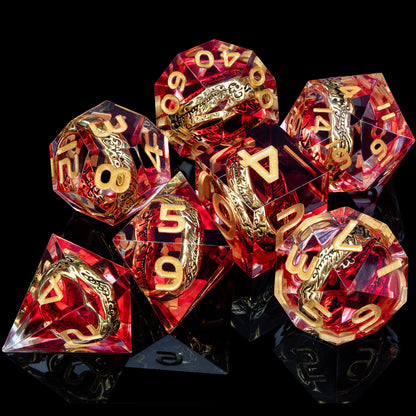 7 Piece Handcrafted Sharp Edged Dice Set With Liquid Core Eyeball