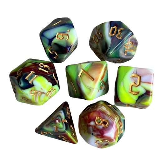 Rainbow Swirl 7 Piece Polyhedral Resin Dice Set