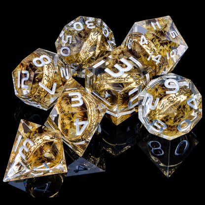 7 Piece Handcrafted Sharp Edged Dice Set With Liquid Core Eyeball