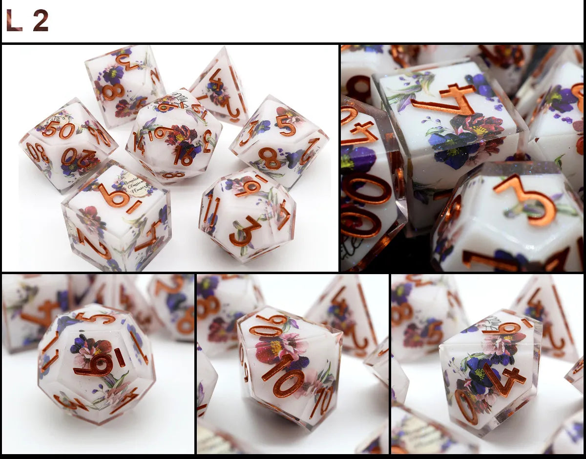 Resin Sharp Edged Themed 7 Piece Polyhedral Dice Set