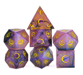 Sharp Edged Eclipse Themed Hand Crafted 7 Piece Dice Set