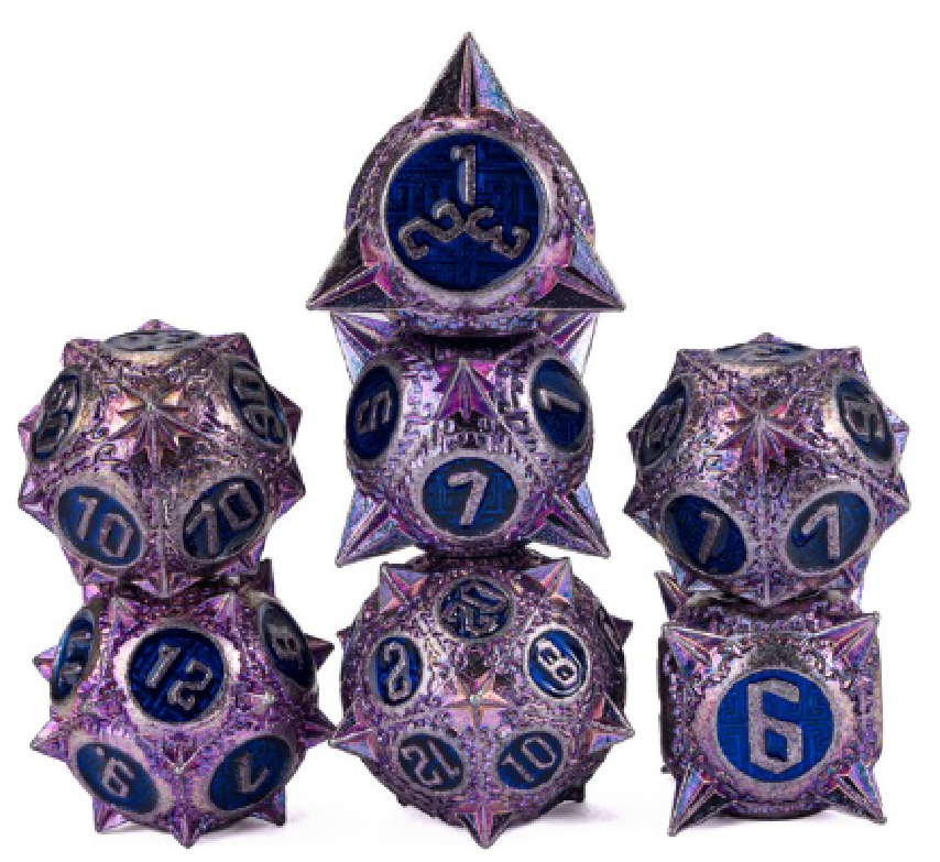 Solid Metal Angular Bramble Themed 7 Piece Dice Set