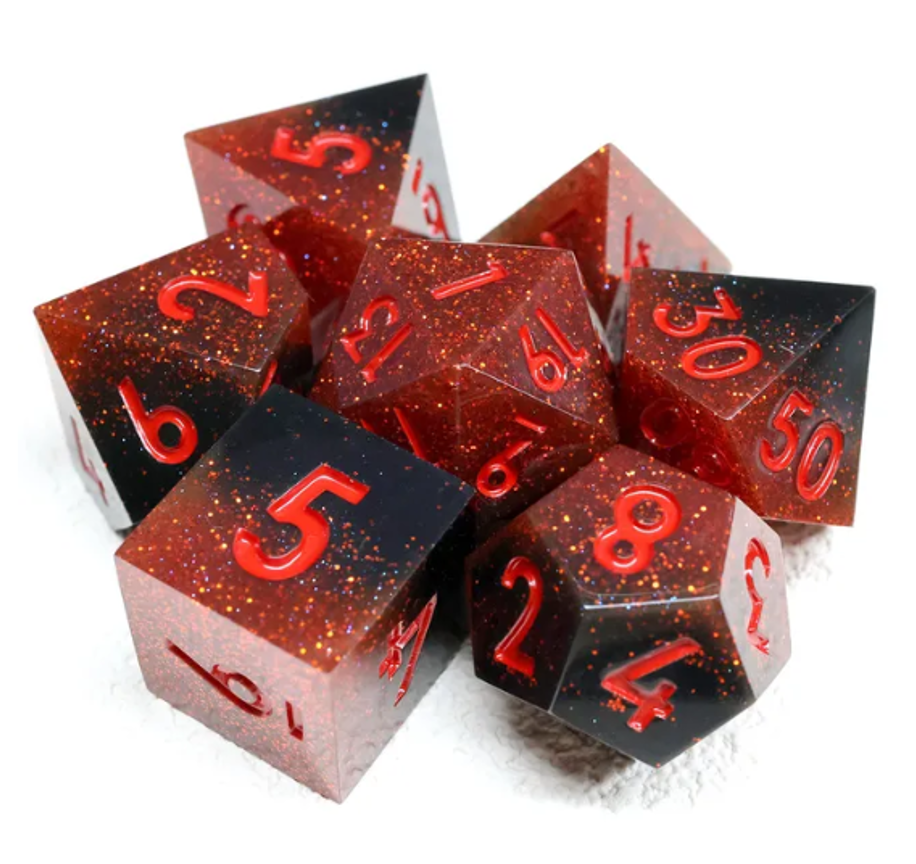 Resin Sharp Edged Themed 7 Piece Polyhedral Dice Set