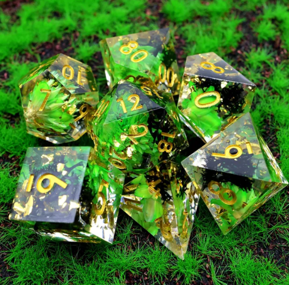 Resin Sharp Edged Themed 7 Piece Polyhedral Dice Set