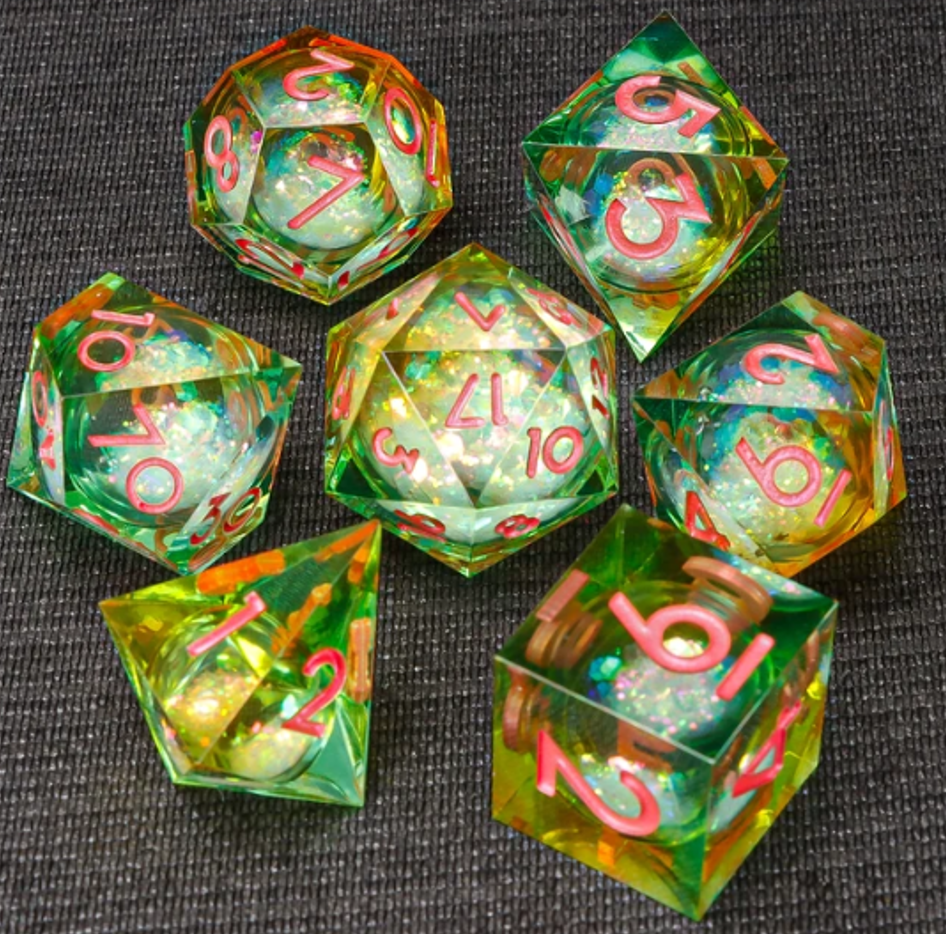 Liquid Core - Polyhedral 7 Piece Die / Dice Set - Sharp Edged