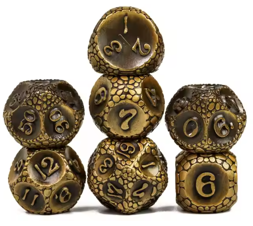 7 Piece Polyhedral Metal Solid Dice Set - Stone/Pebble Texture