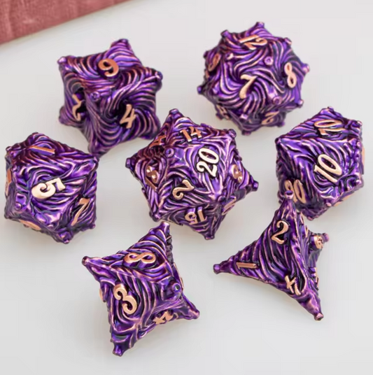 Metal Hollow Dice 7 Piece Polyhedral Set - Spiral Theme
