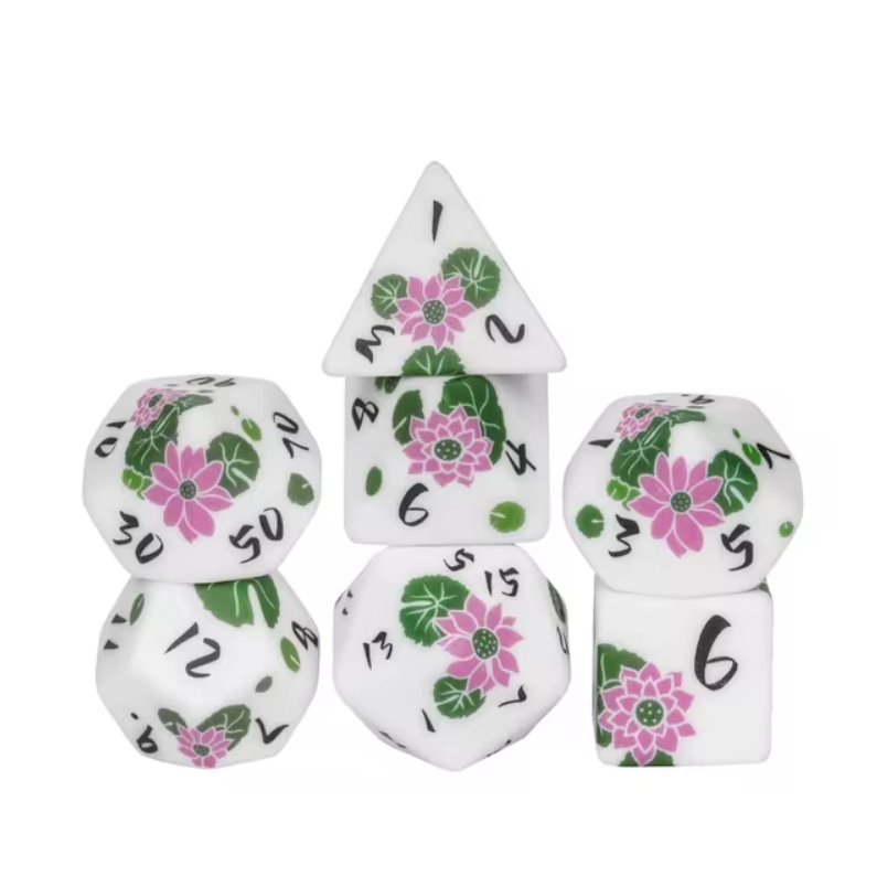 7 Piece Polyhedral Dice Set - Lotus Flower Theme