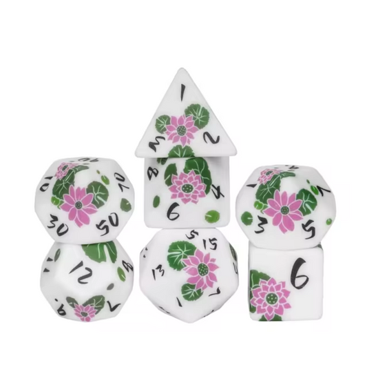 7 Piece Polyhedral Dice Set - Lotus Flower Theme