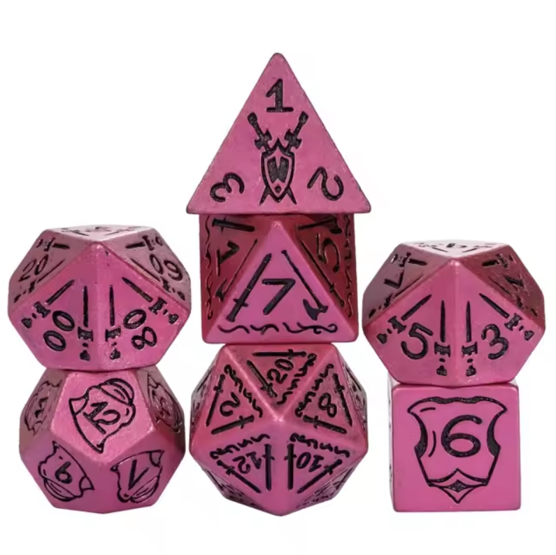 7 Piece Polyhedral Resin Dice Set - Retro Shield & Sword Style