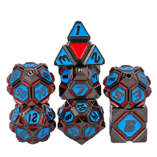 Metal 7 Piece Polyhedral Dice Set - UFO Mechanical Theme