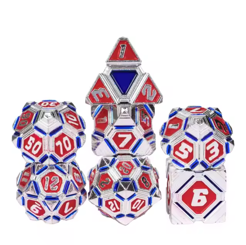 Metal 7 Piece Polyhedral Dice Set - UFO Mechanical Theme