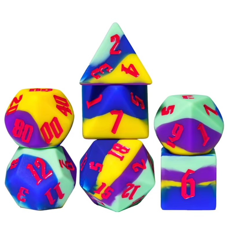 7 Piece Polyhedral Colorful Silicone Dice Set
