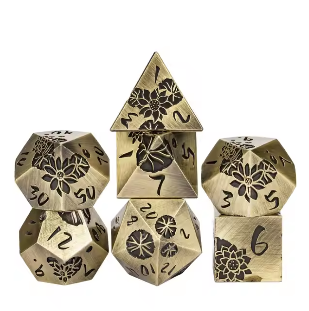 Metal Lotus Theme 7 Piece Polyhedral Dice Set
