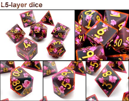 Resin Sharp Edged Themed 7 Piece Polyhedral Dice Set