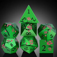 Metal Dice Set 7 Piece Flower Metallic Polyhedral with Case