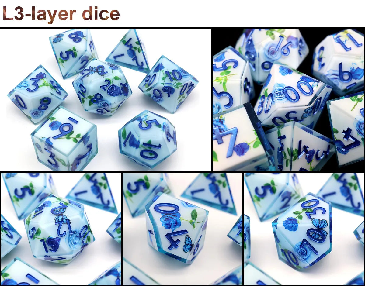 Resin Sharp Edged Themed 7 Piece Polyhedral Dice Set