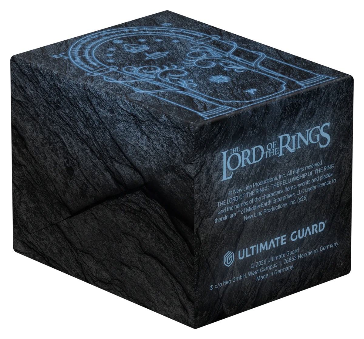 Black card storage cube with 'The Lord of the Rings' and 'Ultimate Guard' branding.