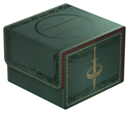 Green leather-bound book with gold embossed design on a white background