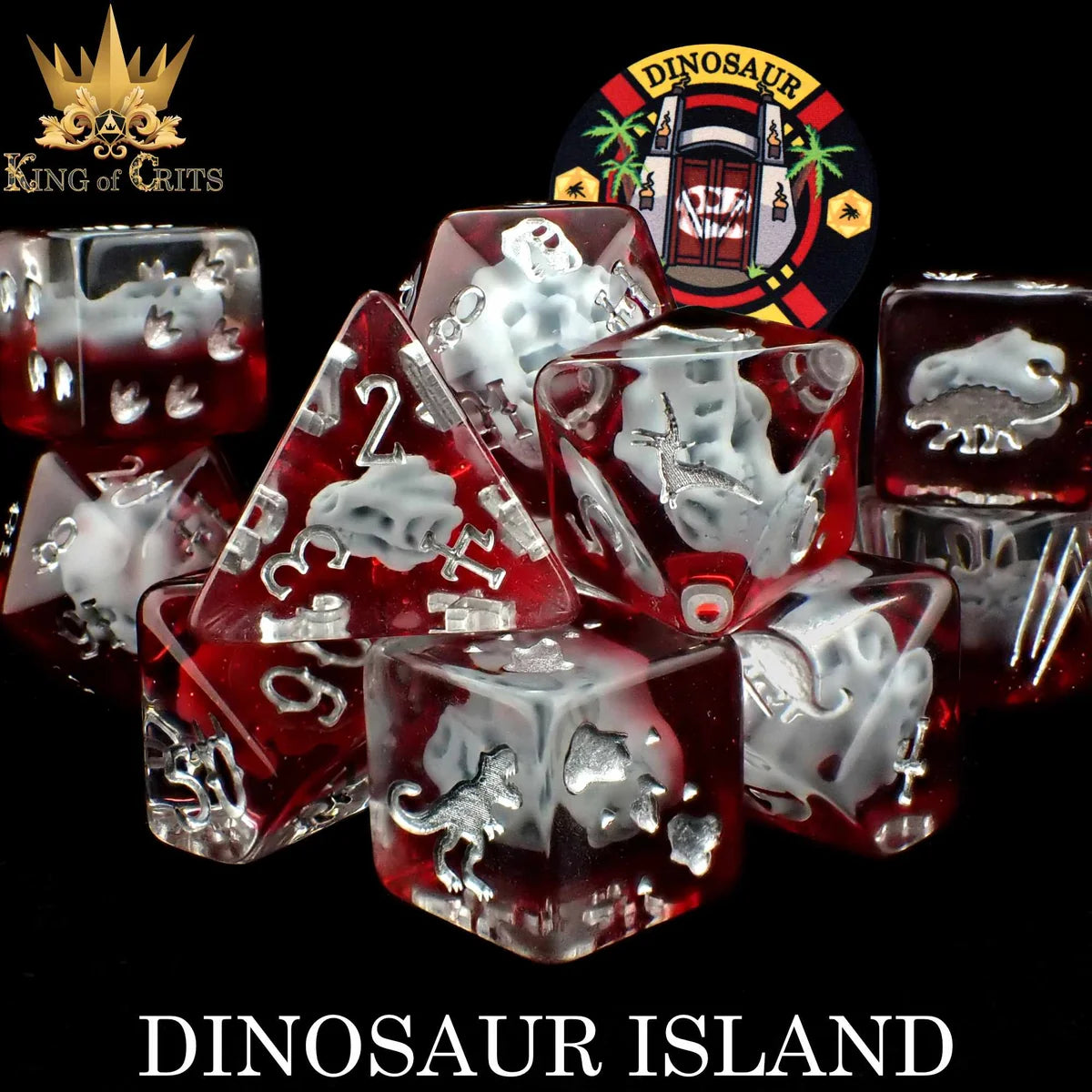 dinosaur island dice set with chip
