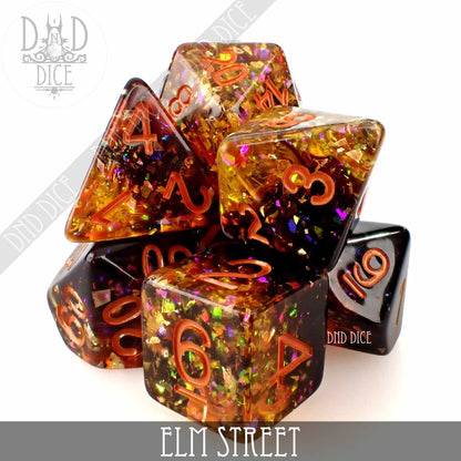 elm street dice set stacked