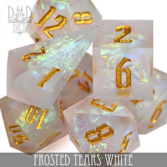 frosted tears white dice set