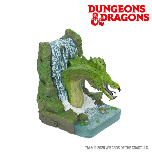 Angeled side view of D&D Green Dragon bookend