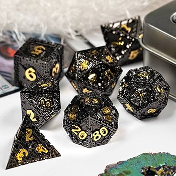 Hollow Metal 7 Pieces Polyhedral Snowflake Theme Dice Set
