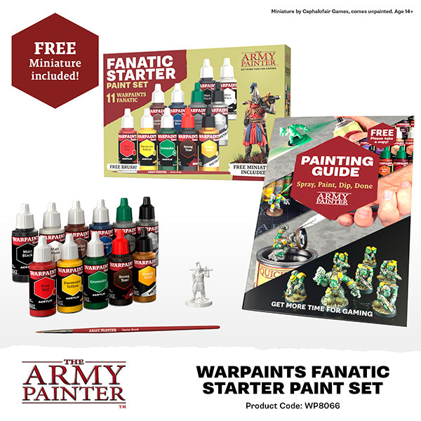 The Army Painter - Warpaint: Fanatic Starter Paint Set (11 colors + 1 brush + 1 miniature)