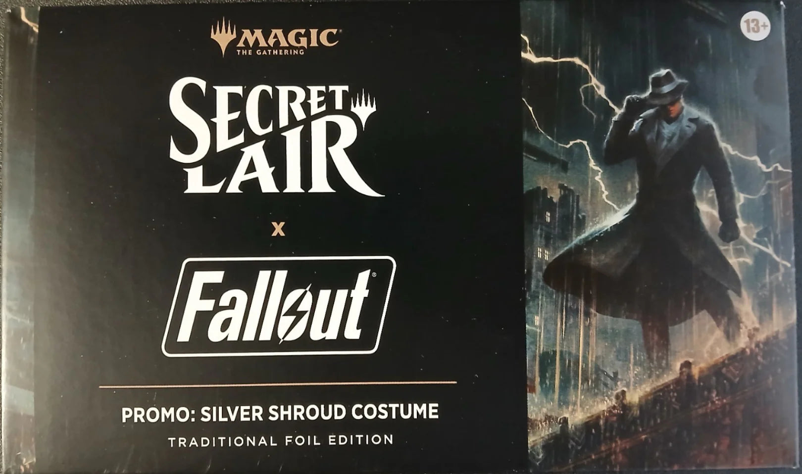 Product packaging for 'Secret Lair x Fallout' with a character in a silver shroud costume.