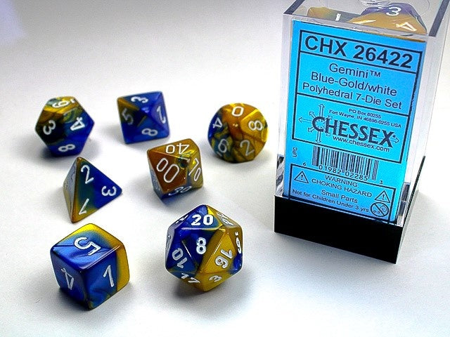 CHESSEX: POLYHEDRAL Gemini DICE SETS - Blue-Gold / White

