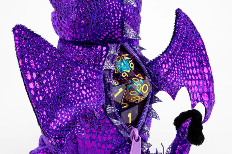Borsa per dadi a forma di drago viola in peluche