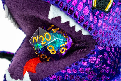 Borsa per dadi a forma di drago viola in peluche