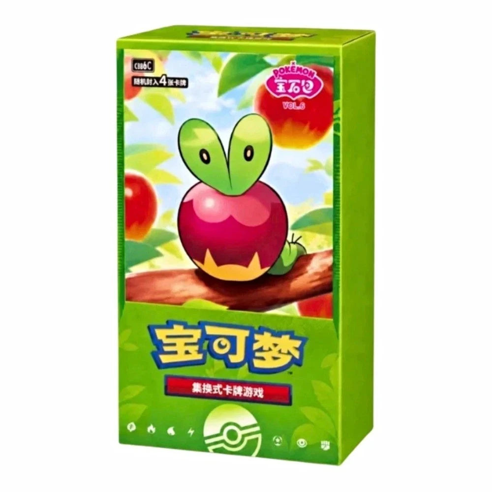 A green box of Pokémon Pokéball card game featuring a cartoon illustration of a Pokémon plant apple character on the front, with Chinese text and Pokémon branding.