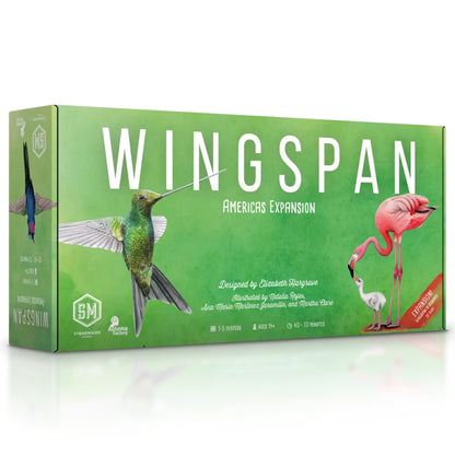 Wingspan Americas Expansion game box with birds on a green background