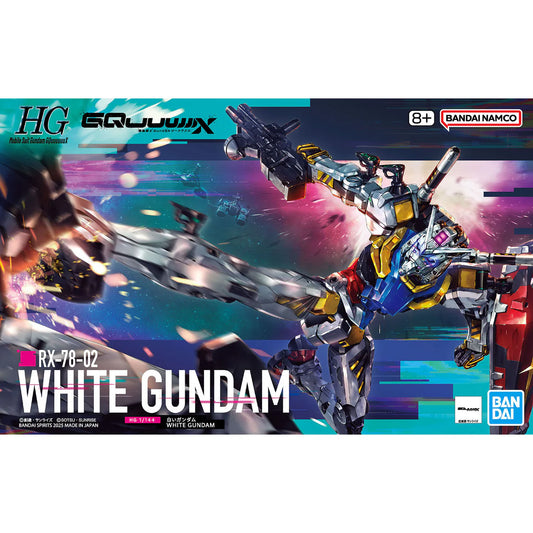 Model kit packaging of White Gundam with colorful background