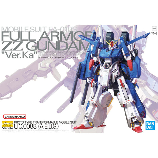 Model kit box for Full Armored ZZ Gundam Ver. Ka with detailed design and branding.