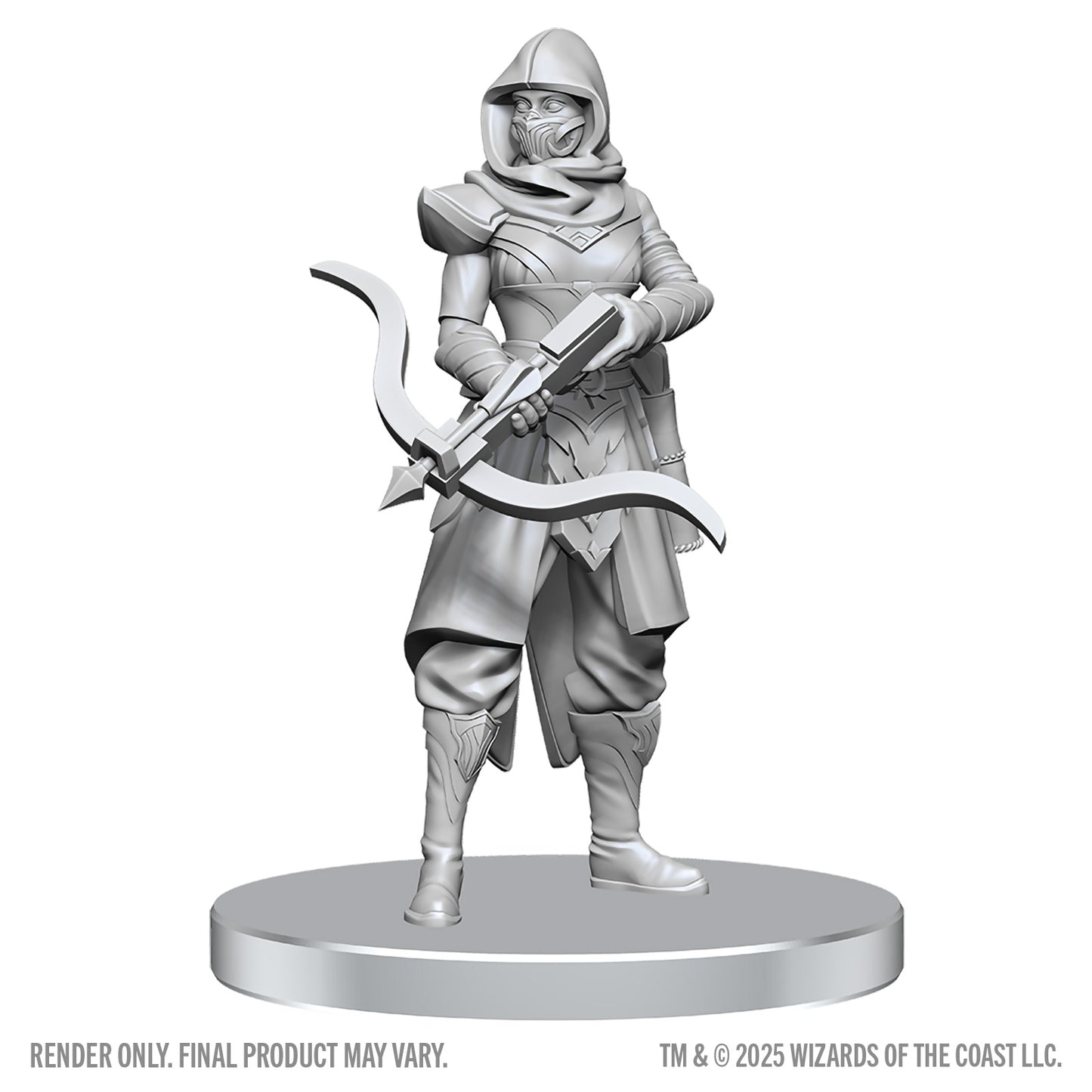 Gray miniature figure of a warrior with a bow on a white background