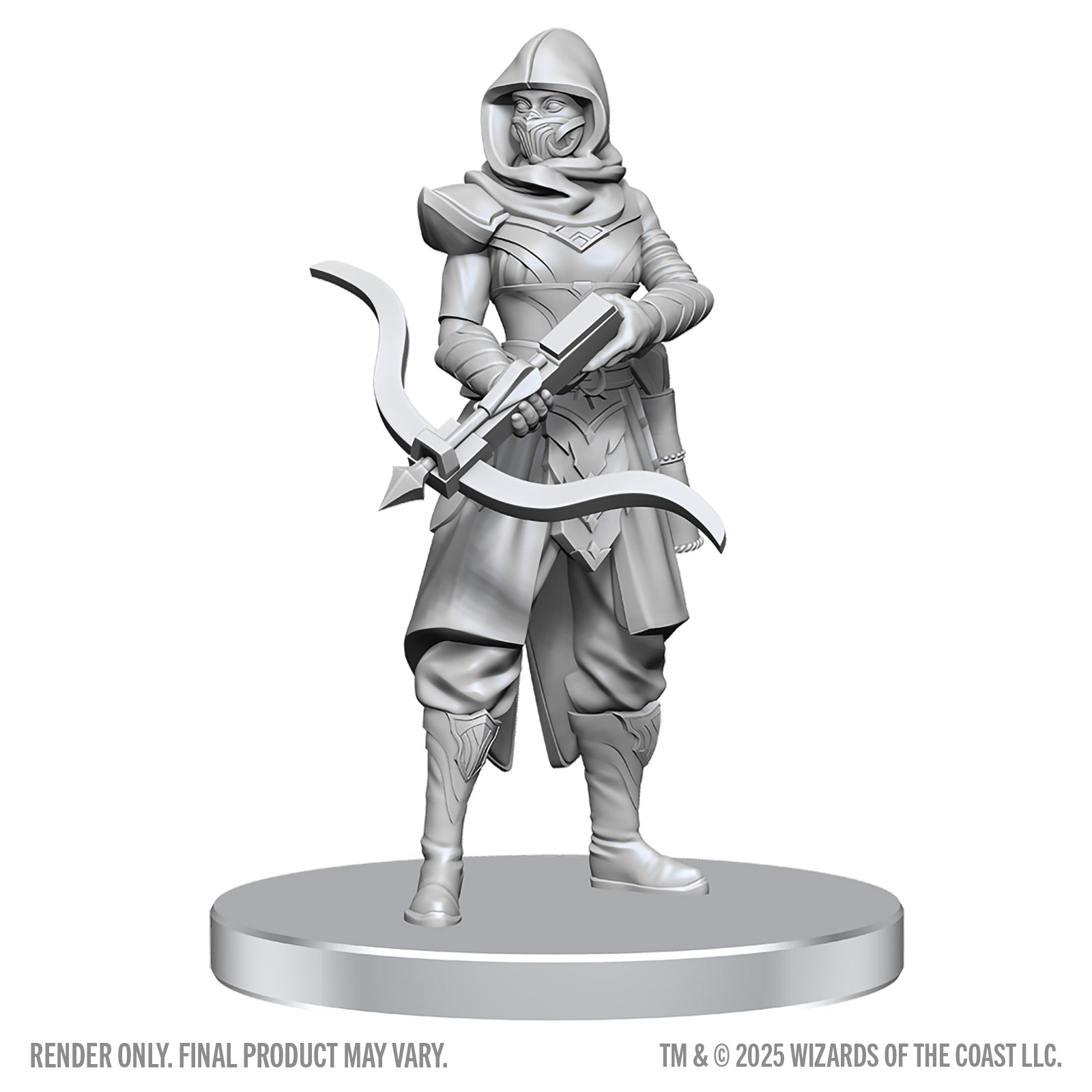 Gray miniature figure of a warrior with a bow on a white background