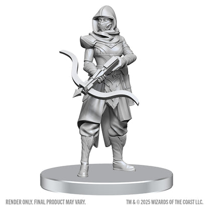 Gray miniature figure of a warrior with a bow on a white background
