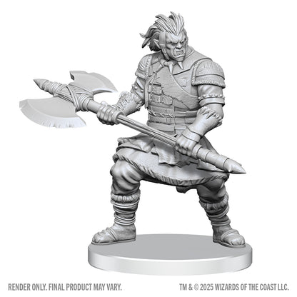 Unpainted miniature figure of a warrior with an axe on a white background