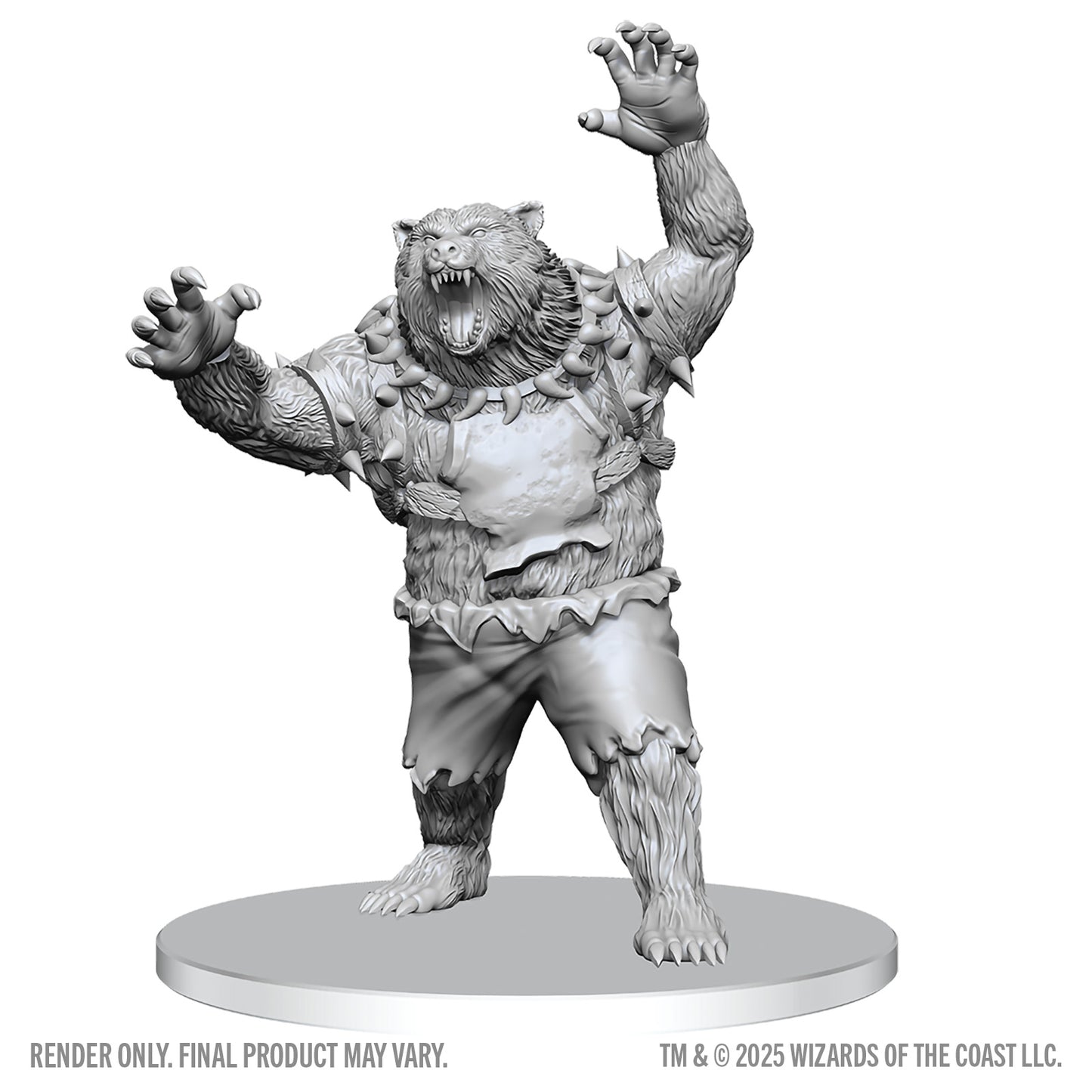 Unpainted fantasy figurine of a creature with a white background