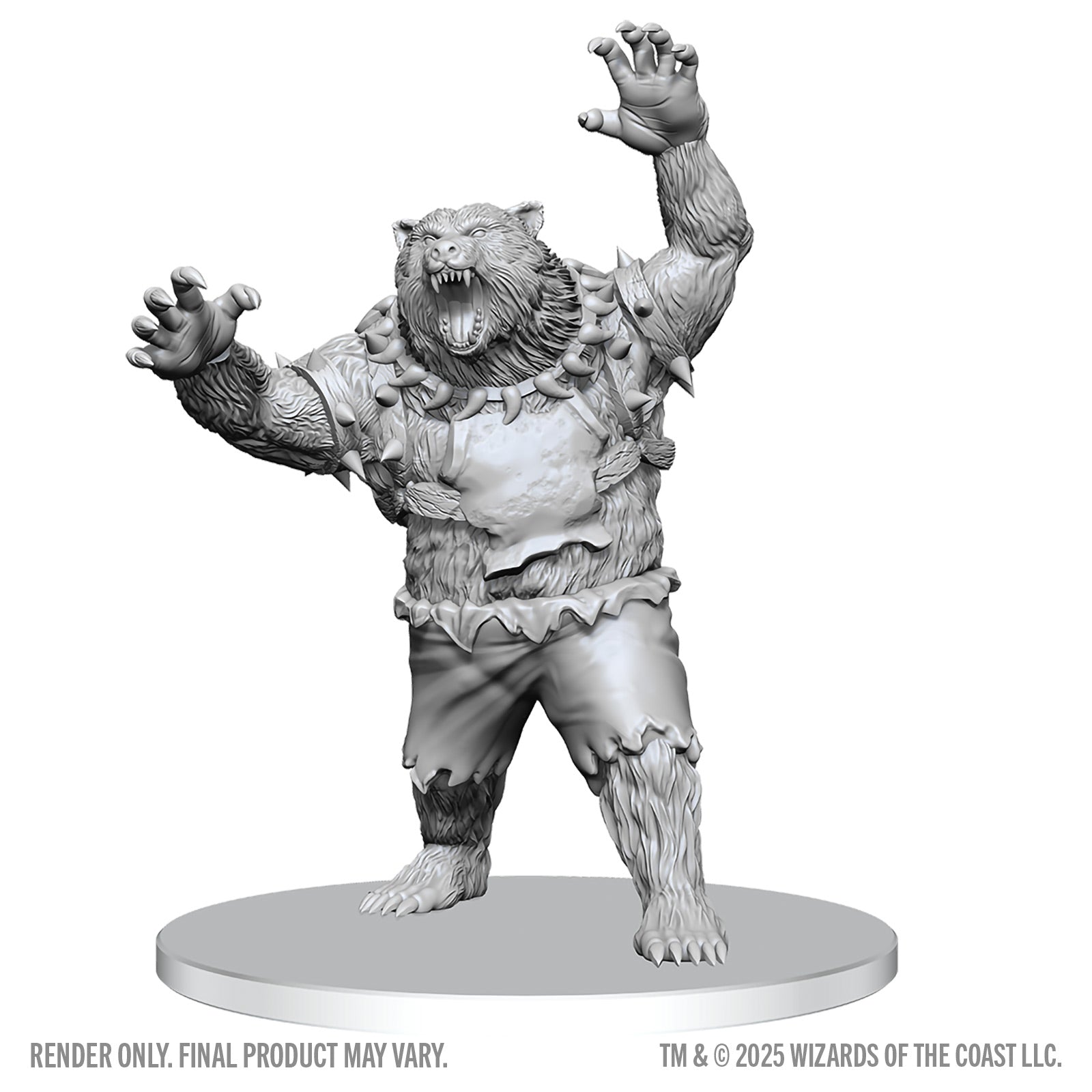 Unpainted fantasy figurine of a creature with a white background