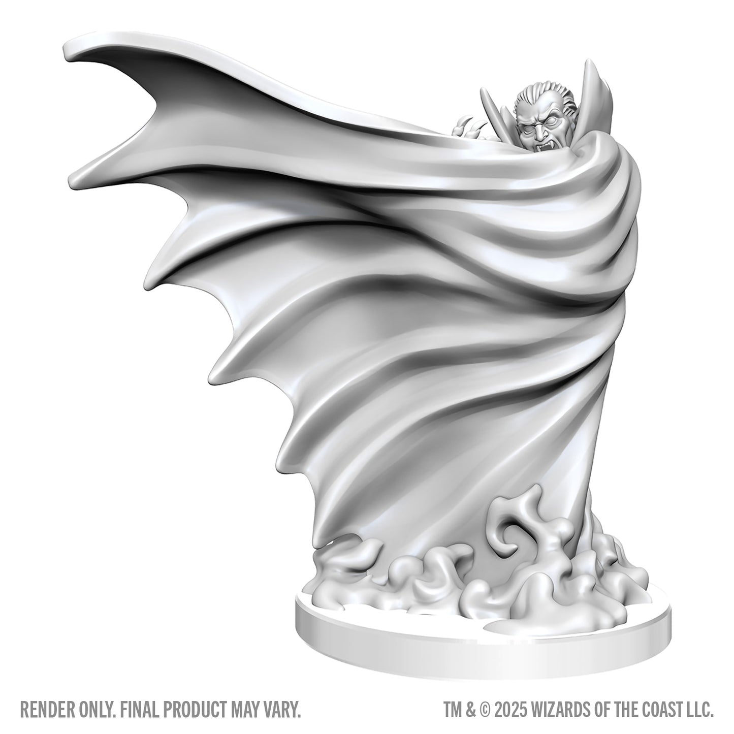 White fantasy figurine with flowing cape on a white background