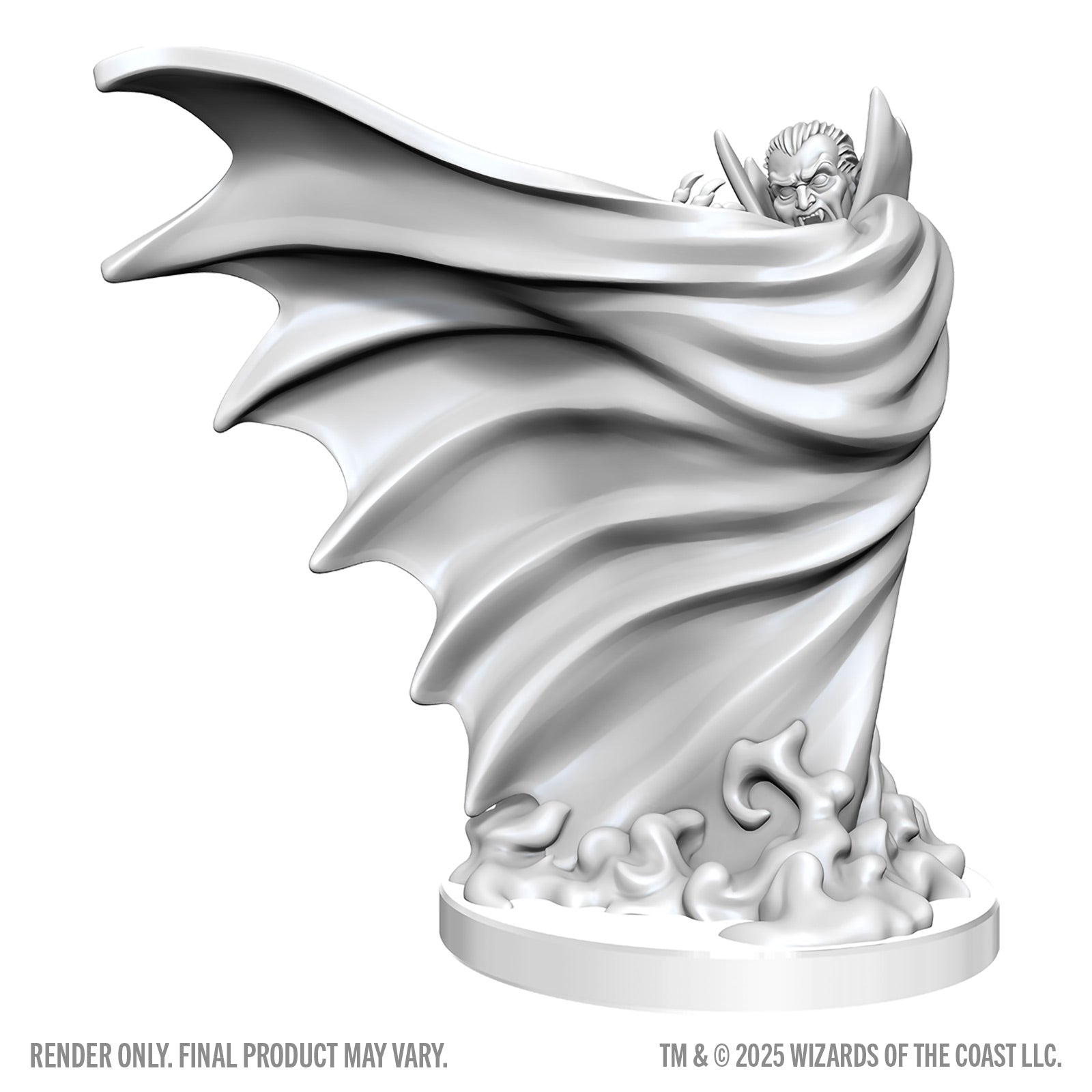 White fantasy figurine with flowing cape on a white background