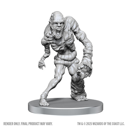 Unpainted monster figurine on a gray base with 'Wizards of the Coast' branding.
