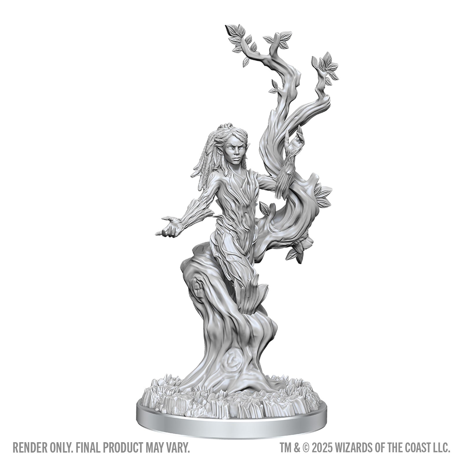 Unpainted fantasy figurine with tree-like design on a white background
