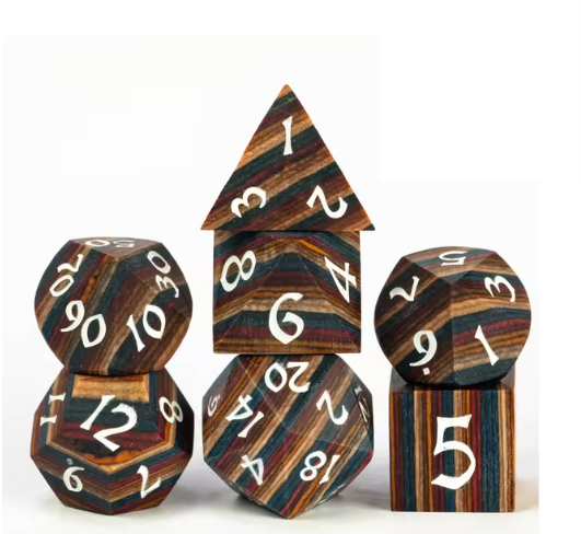 7 Piece Polyhedral Wooden Dice Set