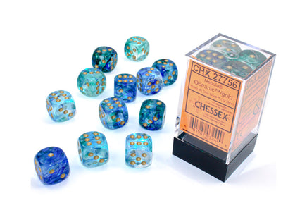 chessex d6 nebula dice set 16mm oceanic gold